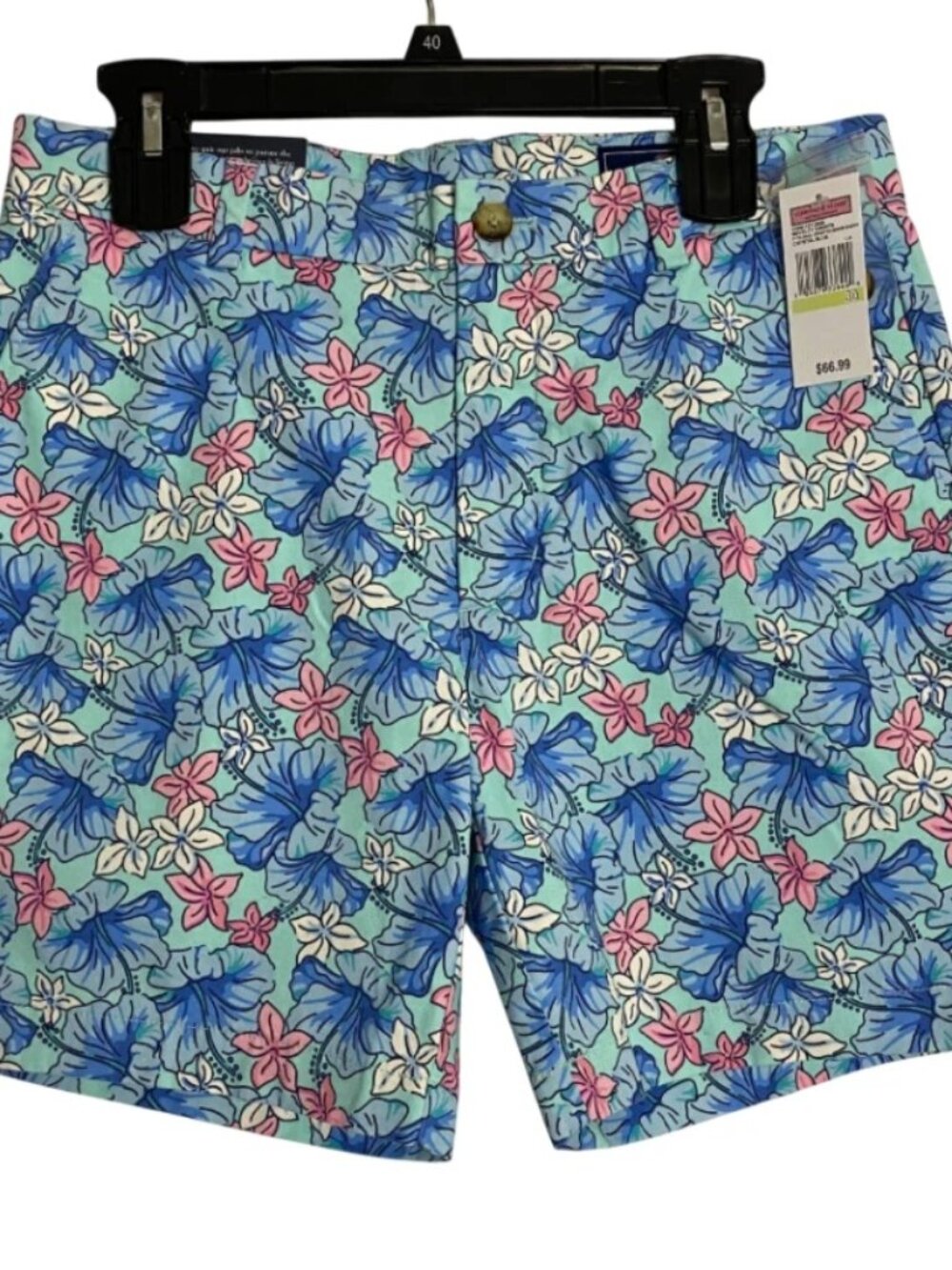 NWT Vineyard Vines Novelty Floral Stretch Breaker Shorts Crystal Blue Mens 30 7"